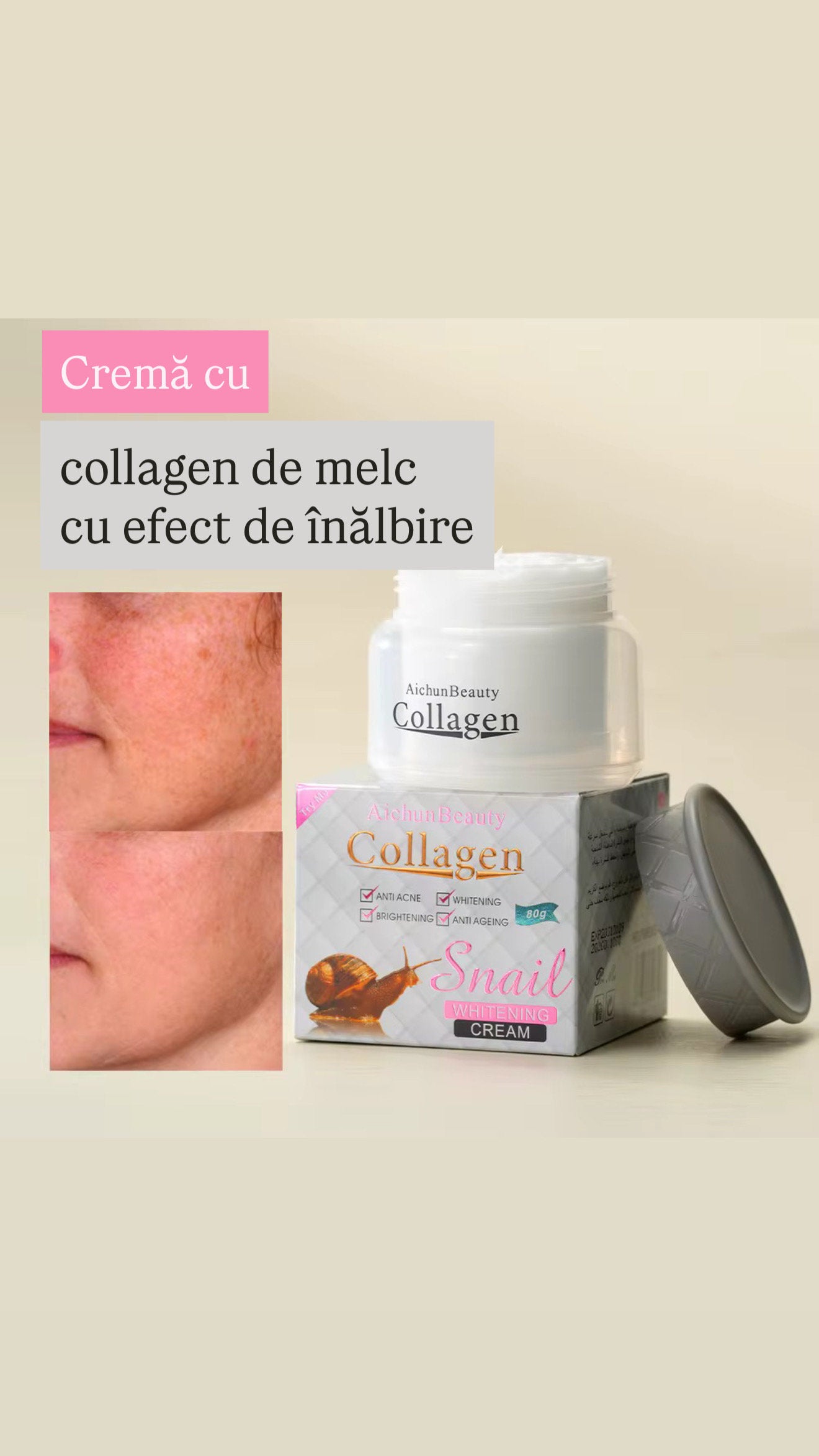 Cremă facială cu Colagen și Filtrat de Secreție de Melc
