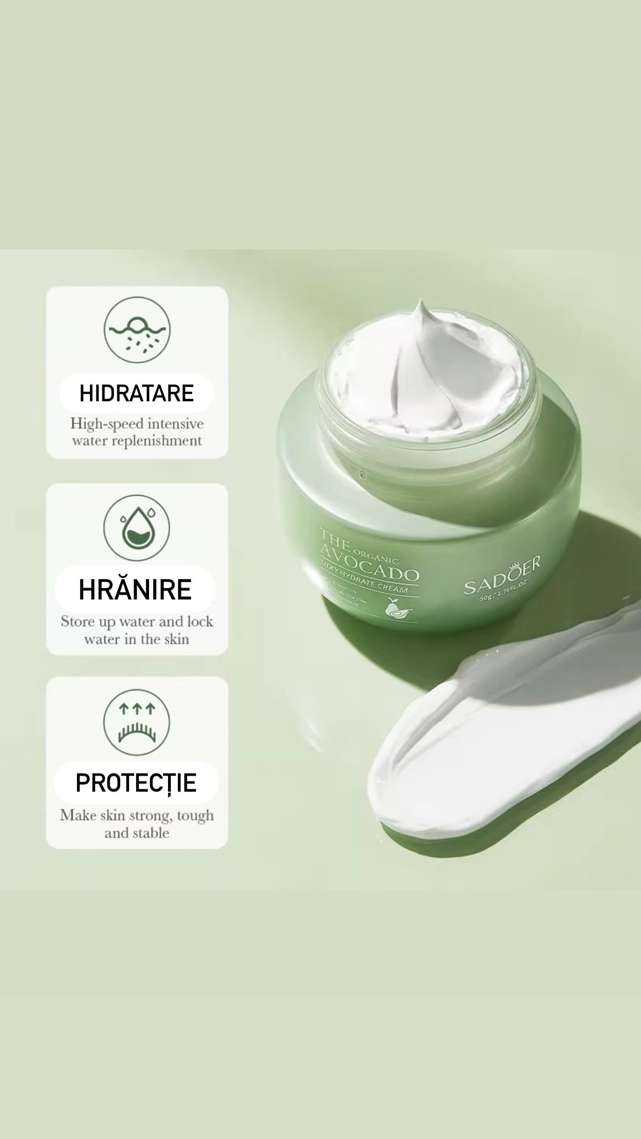 Cremă cu Avocado SADOER, Hidratantă și Antirid