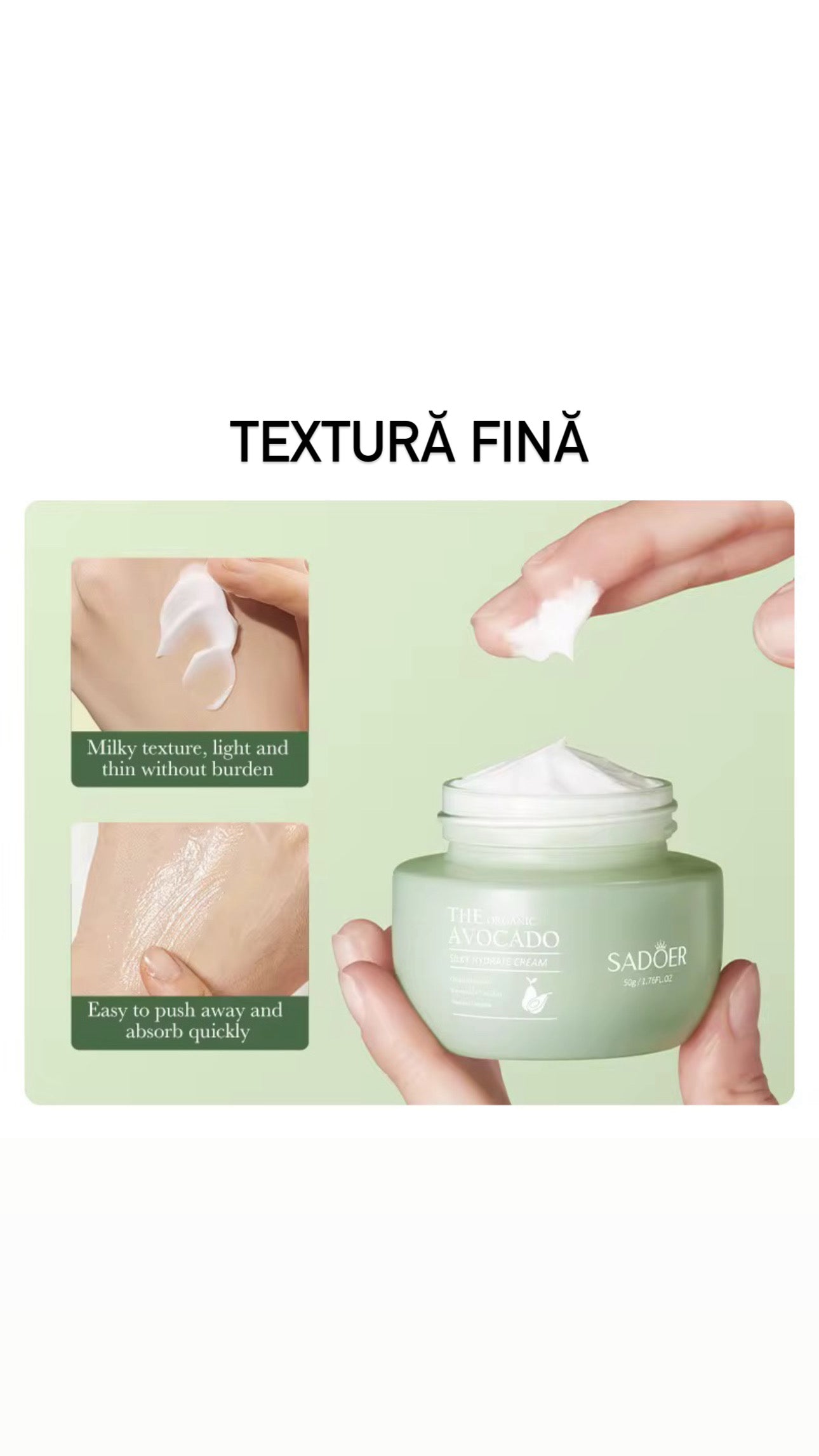 Cremă cu Avocado SADOER, Hidratantă și Antirid